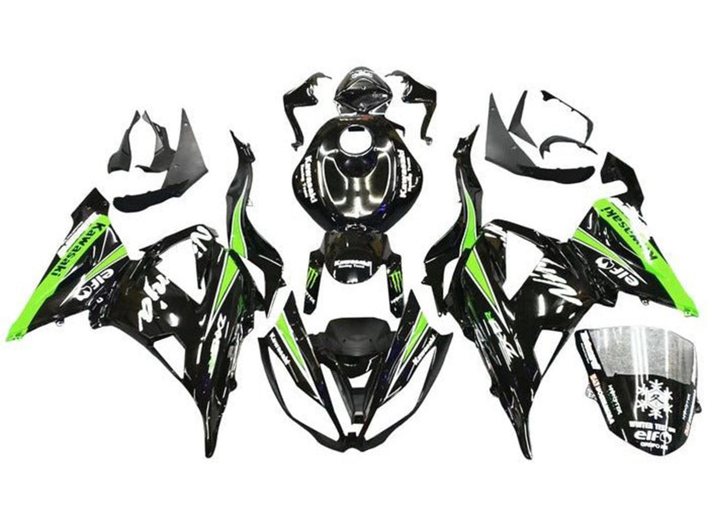 2013-2018 Green Black White Elf Kawasaki ZX6R 636 Fairing Kit