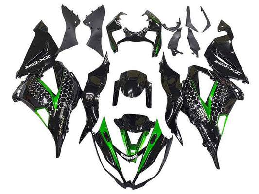 2013-2018 Black Green White Pattern Kawasaki ZX6R 636 Fairing Kit