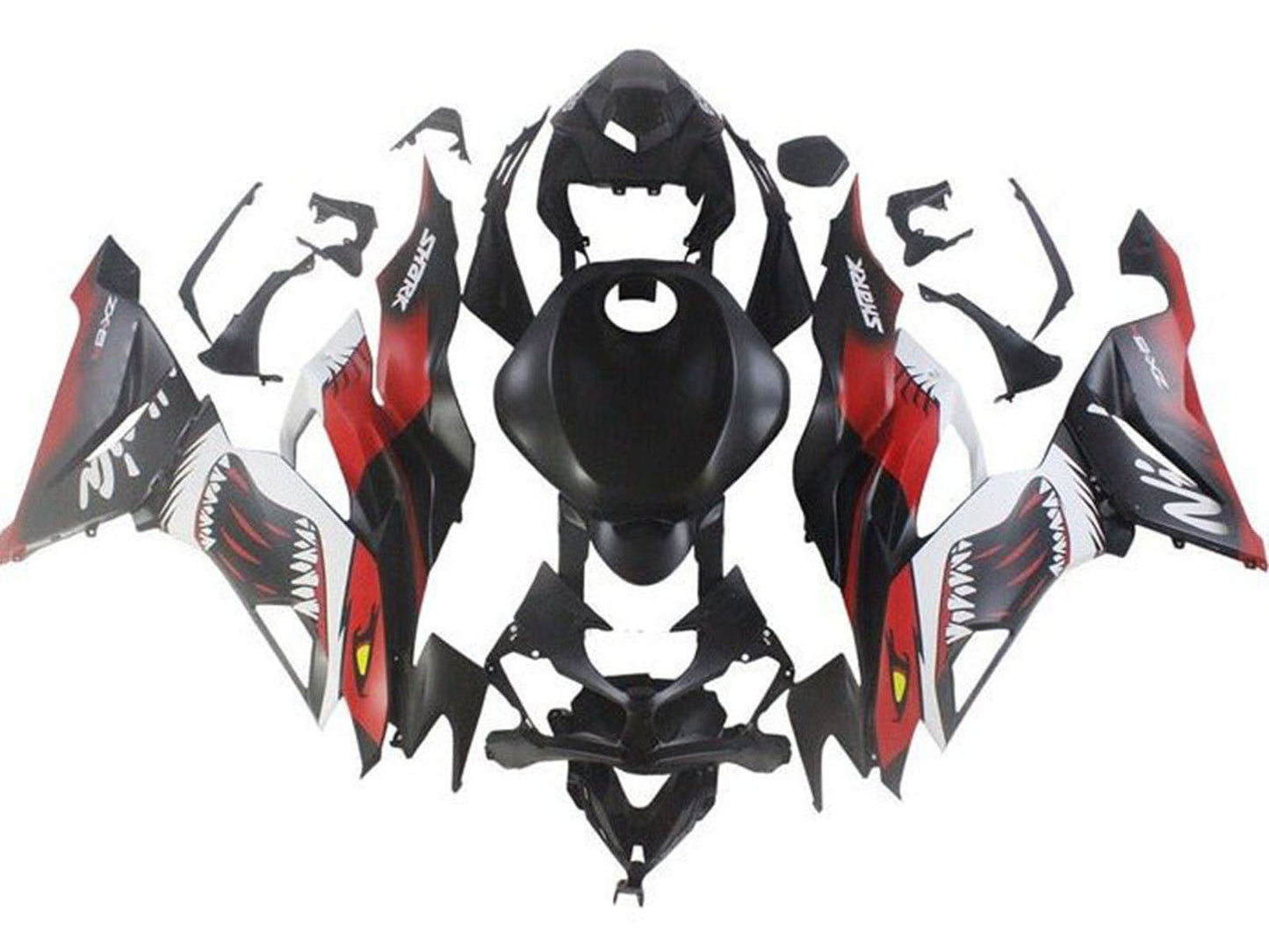 2019-2022 Matte Black Red White Shark Kawasaki ZX6R 636 Fairing Kit