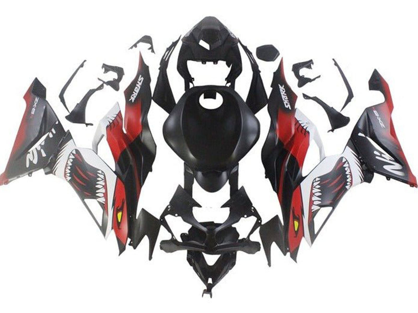 2019-2022 Matte Black Red White Shark Kawasaki ZX6R 636 Fairing Kit
