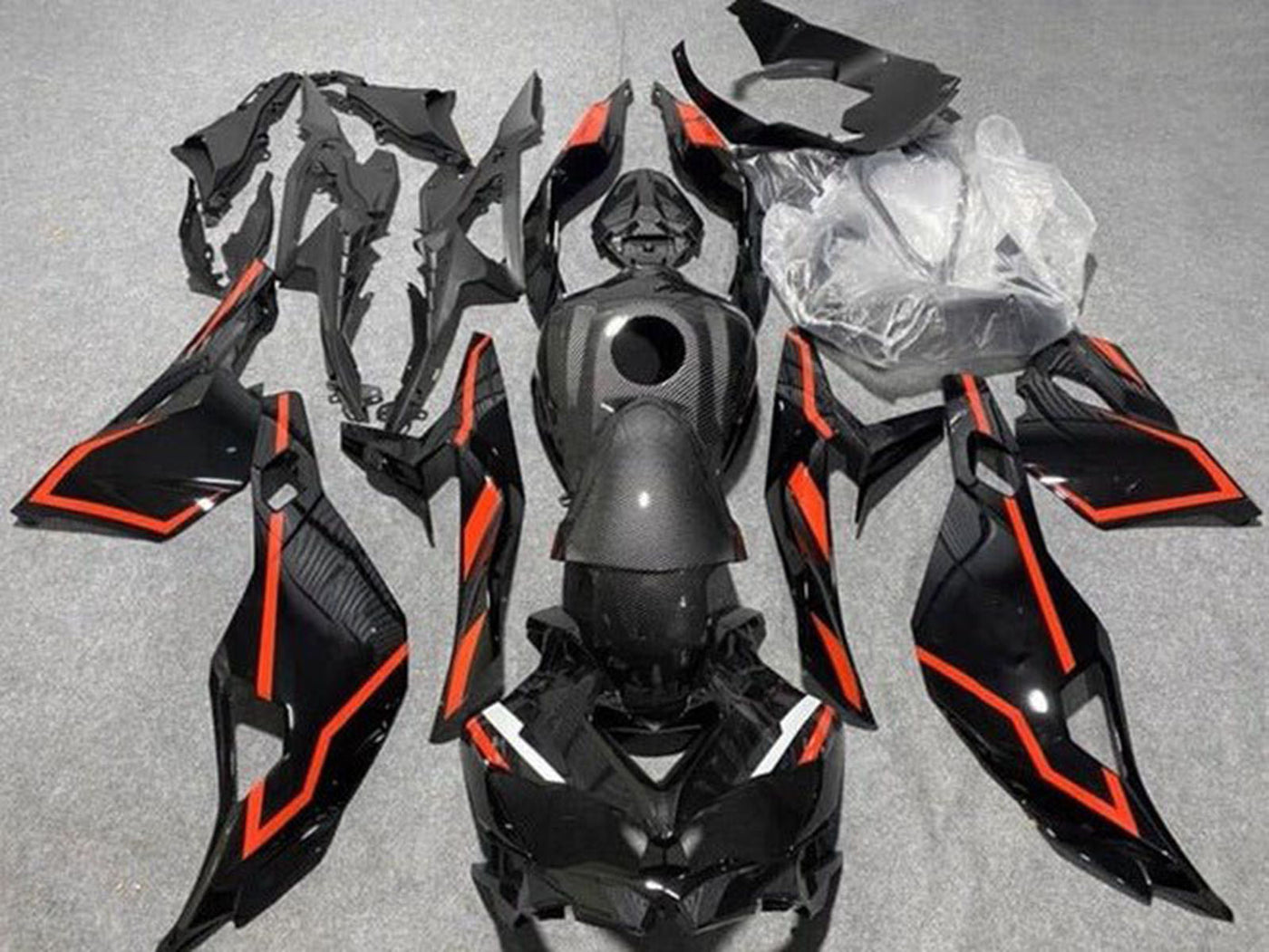 2019-2025 Faux Carbon Fiber Black Red Kawasaki ZX4R Zx 4RR Fairing Kit