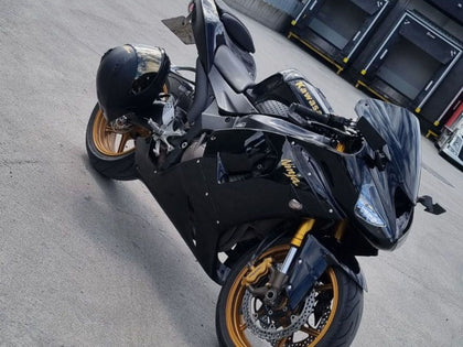 2005-2006 Kawasaki ZX-6R Glossy Black Gold Decals Fairing Kit