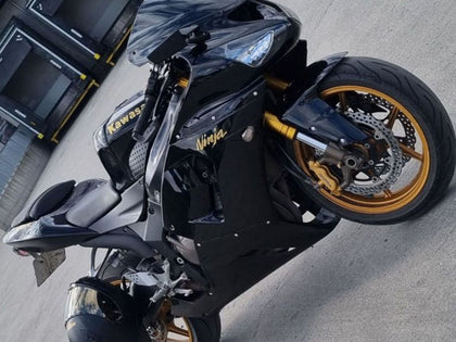 2005-2006 Kawasaki ZX-6R Glossy Black Gold Decals Fairing Kit