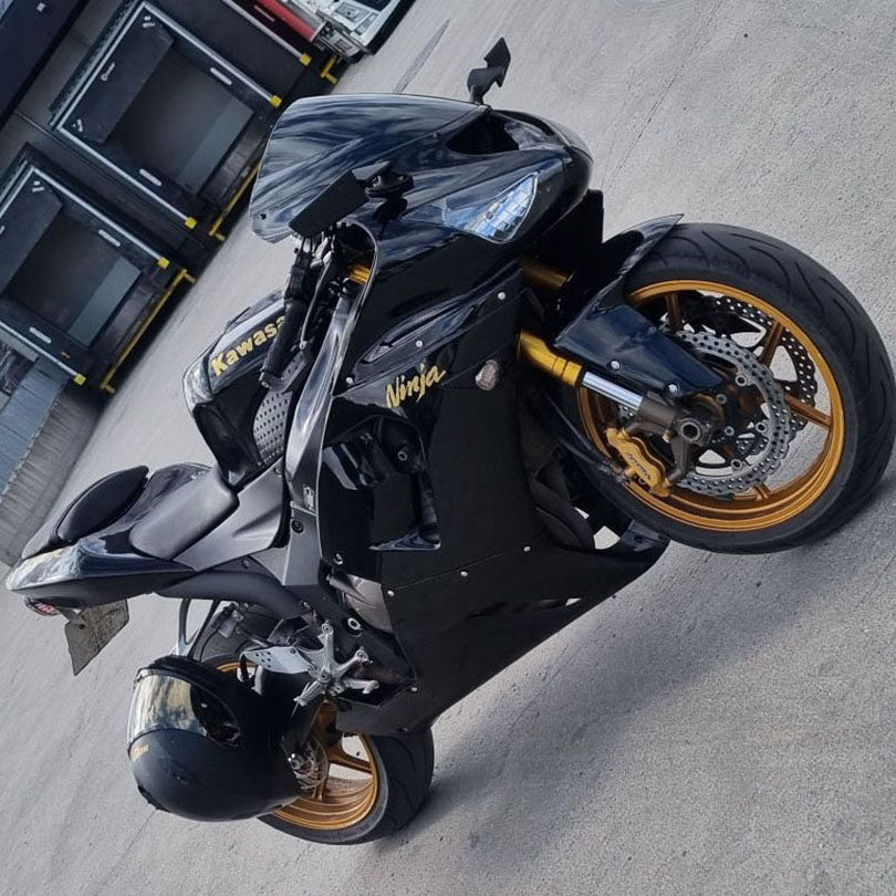 2005-2006 Kawasaki Ninja ZX6R Glossy Black Gold Decals Fairing Kit